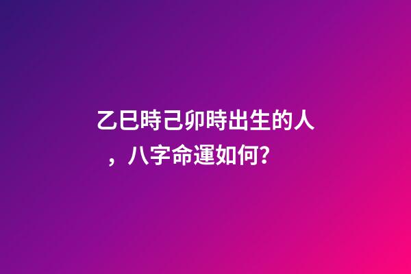 乙巳時己卯時出生的人，八字命運如何？